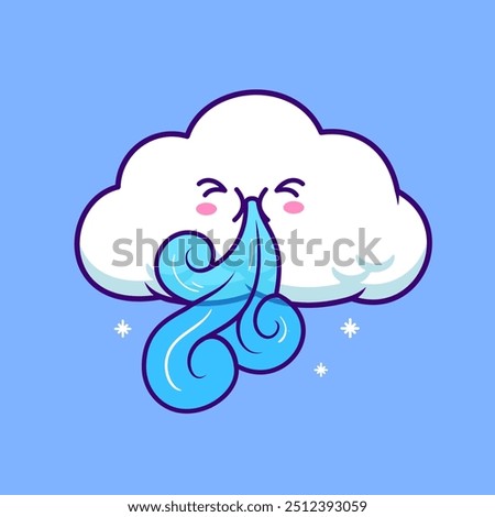 Cute Cloud Blowing Wind Cartoon Vector Icon Illustration. Nature Object Icon Concept Isolated Premium Vector. Flat Cartoon Style