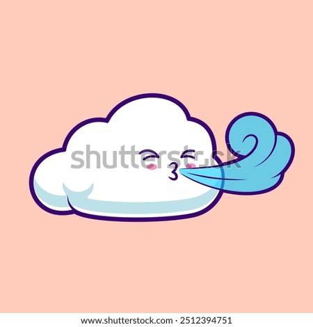 Cute Cloud Blowing Wind Cartoon Vector Icon Illustration. Nature Object Icon Concept Isolated Premium Vector. Flat Cartoon Style