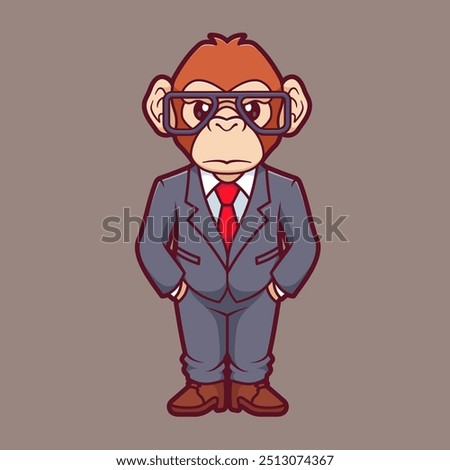 Cute Monkey Businessman Cartoon Vector Icon Illustration. Animal Business Icon Concept Isolated Premium Vector. Flat Cartoon Style