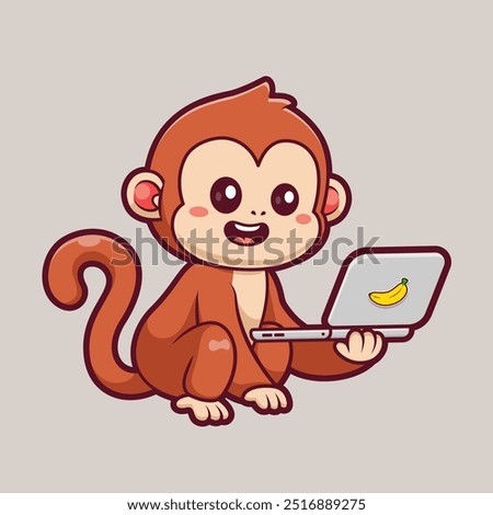 Cute Monkey Working On Laptop Cartoon Vector Icon
Illustration. Animal Technology Icon Concept Isolated
Premium Vector. Flat Cartoon Style