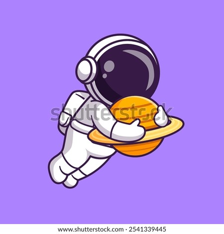 Cute Astronaut Hug Planet Cartoon Vector Icon Illustration. 
Science Technology Icon Concept Isolated Premium Vector. 
Flat Cartoon Style 