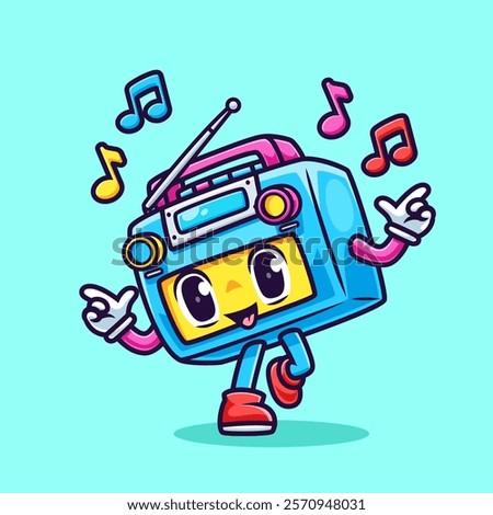 Cute Radio Tape Dancing Cartoon Vector Icon Illustration. 
Music Technology Icon Concept Isolated Premium Vector. Flat 
Cartoon Style 