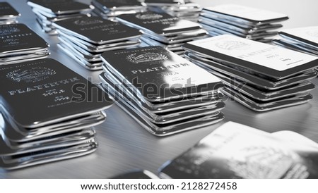 Multiple imperfect piles of 100g medici platinum bullions. The bars are polished, with a flat surface. Embossing 'Bank of the Medici' 'One does not sue truth for profit' - no copyrighted elements Stock foto © 