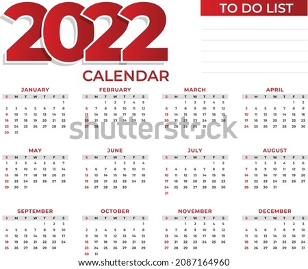 2022 new year simple calendar template design and 2022 to do list Foto d'archivio © 