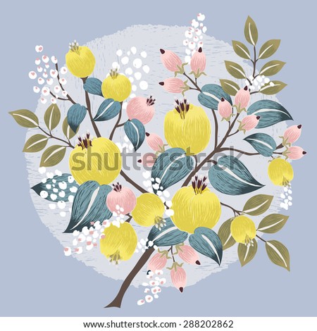 Vector illustration of a beautiful floral bouquet with spring flowers. Yellow and baby pink flowers.