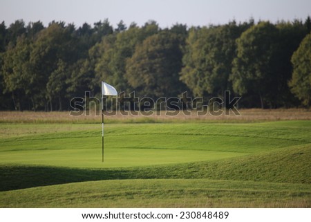 White flag on golf course.