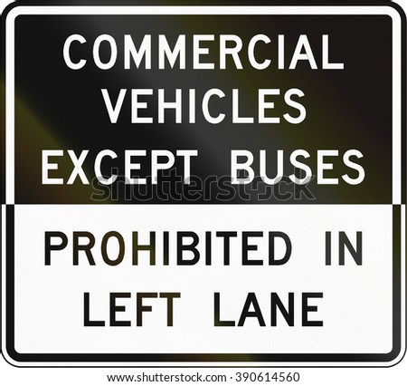 Road sign used in the US state of Virginia - Commercial vehicles except buses.