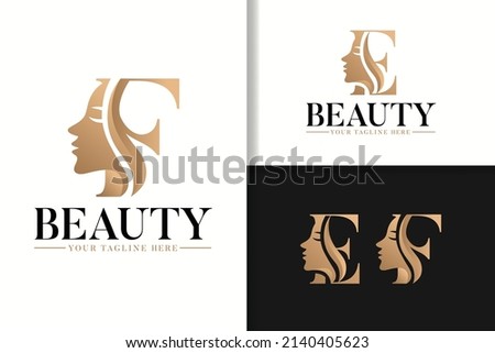 Feminine monogram logo with woman silhouette letter e and f
