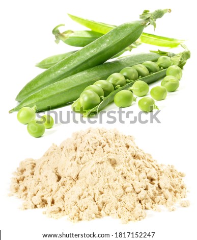 Pea Protein Powder with Peas on white Background, isolated. Foto stock © 