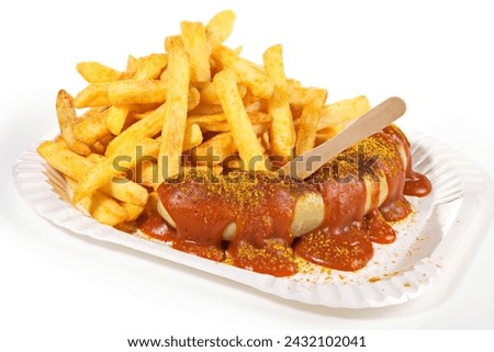 Similar – Foto Bild Würstchen mit Currysoße und Pommes Frites