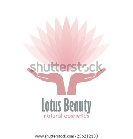 Hands holding a Lotus flower vector icon. Business sign template for Alternative Medicine, Yoga Club, Beauty Industry, Med Spa, Natural Cosmetics, Natural Healing, Acupuncture, Massage and Recreation.