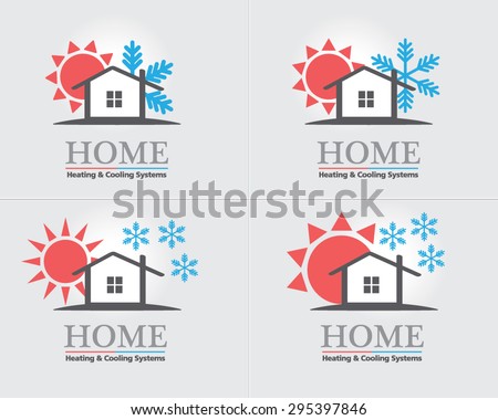 Heating & Cooling systems business icon set vector template. Brand visualization template. Vector illustration symbolizing home cooling & heating, climate control system. Typography proposal. Editable