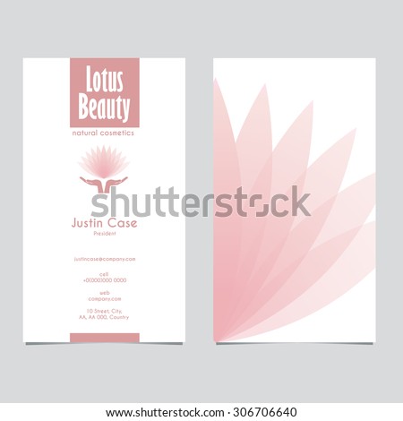 Hands holding Lotus Flower vector icon & Business Card design template for Alternative Medicine, Yoga Club, Beauty Industry, Natural Cosmetics, Healing, Acupuncture, Massage & Recreation. Editable