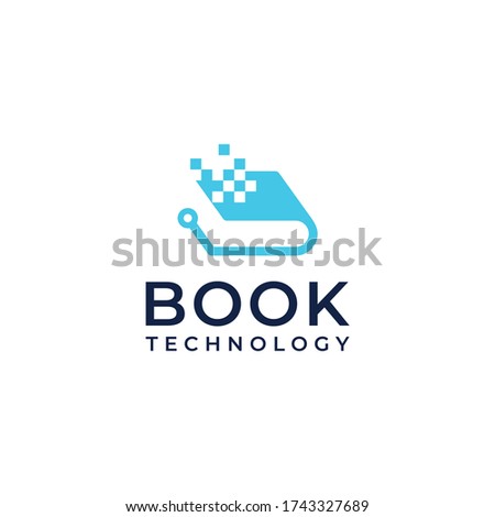 modern logo design with a combination of book symbols and digital technology