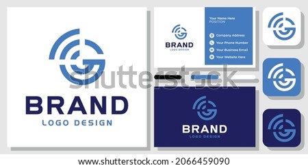 Initial Letter G Signal Connect Circle Wireless Internet Wifi Logo Design with Business Card Template