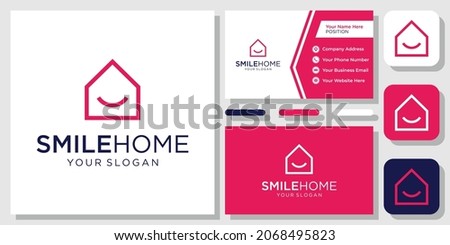 Home Smile House Happy Friendly Property Building Simple Logo Design with Business Card Template