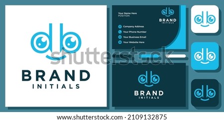 Initials Letter BD DB Eyes Smile Happy Dental Dentist Monogram Logo Design with Business Card