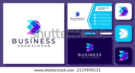 Initial Letter D Arrow Success Business Colorful Technology Vector Logo Design with Business Card