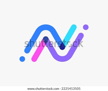 Letter N Line Overlap Overlapping Colorful Multicolor Modern Contemporary Rounded Vector Logo Design