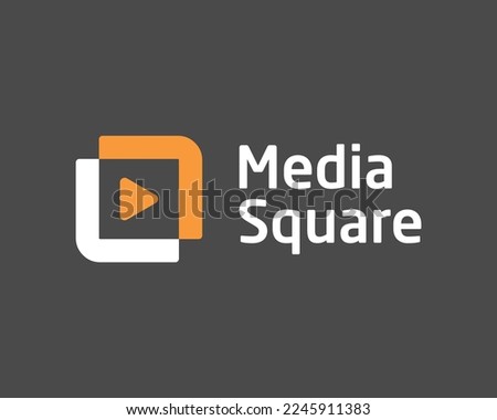 Media Square Play Button Video Player Audio Box Rectangle Simple Modern Minimal Vector Logo Design
