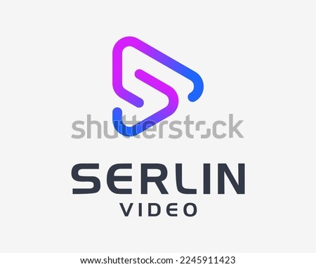 Letter S Play Button Media Music Video Player Audio Line Modern Colorful Simple Vector Logo Design