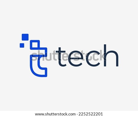 Letter T Pixel Digital Technology Innovation Modern Simple Line Art Linear Vector Logo Design