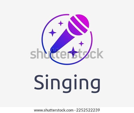 Sing Karaoke Singer Song Microphone Mic Music Happy Colorful Sparkle Circle Line Vector Logo Design