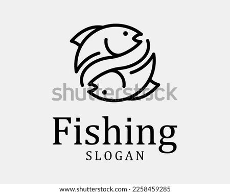 Circle Fish Circular Fishes Round Symmetry Line Art Linear Flat Simple Minimalist Vector Logo Design