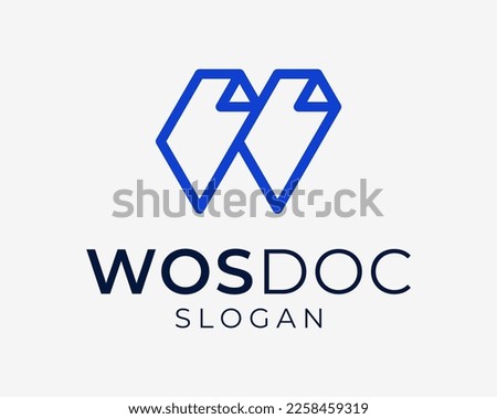 Doc Paper Page Document Form Note with Letter W Line Art Simple Minimalist Icon Vector Logo Design