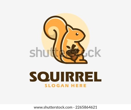 Cute Squirrel Chipmunk Funny Holding Acorn Nut Cartoon Childish Mascot Adorable Vector Logo Design