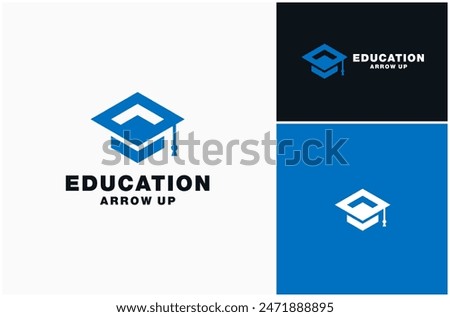 Education Study School Graduate Cap Arrow Up Success Progress Vector Logo Design Illustration