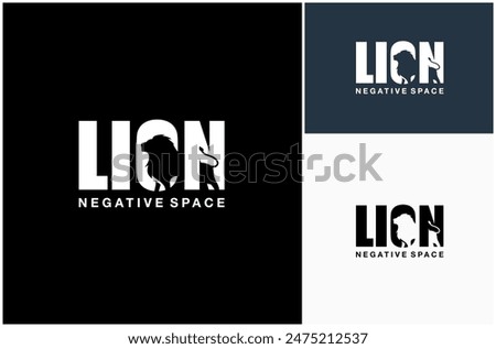 Lion Leo Mane Wild Animal Silhouette Negative Space Wordmark Letter Vector Logo Design Illustration