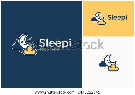 Sleep Night Moon Cloud Sky Dream Bedtime Cute Sleepy Relax Vector Logo Design Illustration