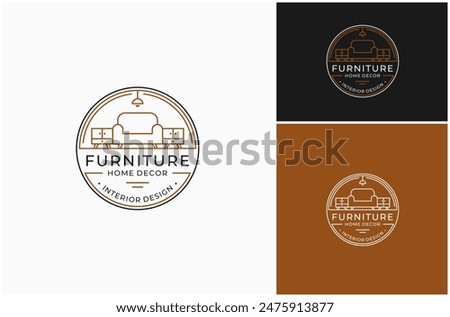 Interior Furniture Furnishing Living Room Sofa Circle Badge Stamp Vector Logo Design Illustration