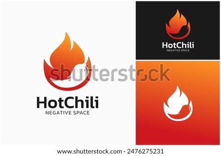 Hot Chili Red Pepper Spicy Paprika Fire Flame Fiery Negative Space Vector Logo Design Illustration