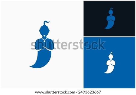 Genie Aladdin Jinn Wish Magic Miracle Blue Skin Silhouette Vector Logo Design Illustration