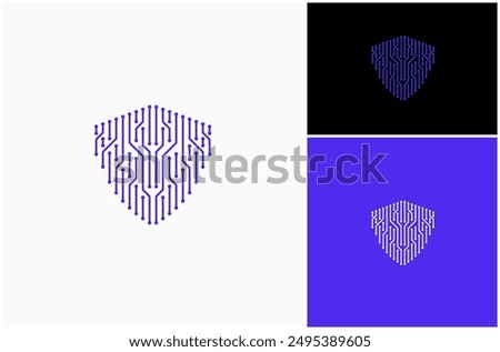 Cyber Security Technology Shield Protection Network Tech Abstract Vector Logo Design Illustration