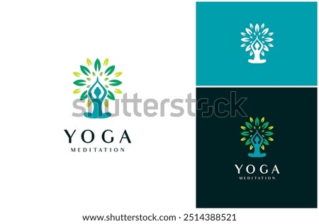 Woman Yoga Asana Meditation Silhouette Harmony Nature Flower Leaf Vector Logo Design Illustration