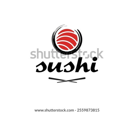 Sushi Sashimi Food Traditional Japanese Restaurant Zen Circle Brush Stroke Vector Logo Design Illustration