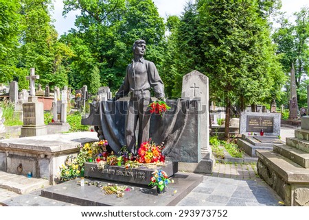 Lviv - June 04: Gravestone of the famous Ukrainian composer Volodymyr Ivasjuk in the Lychakiv Cemetery, June 4, 2015, Lviv, Ukraine