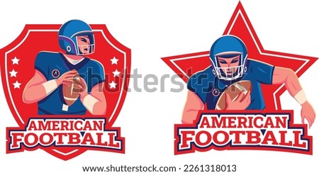 American football player with ball logo with star and shield background-American National Football League Superbowl 