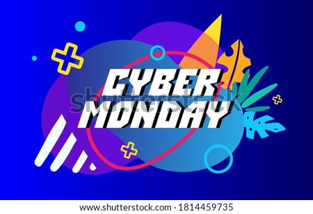 Template design geometric web banner for cyber monday offer. Letters in glitch style with geometric particle for cyber sale. vector promotion design
