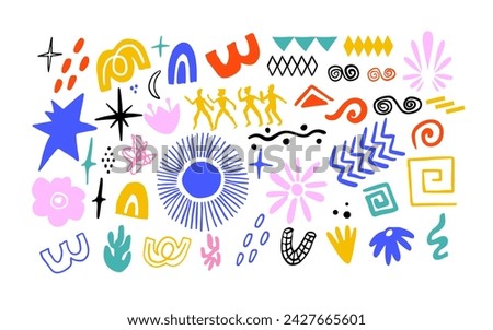 Set of colorful ancient greek abstract doodle elements