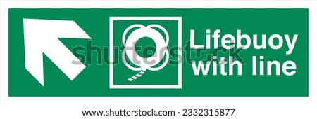 ISO 7010 IMO SOLAS Maritime Standard Escape Route Signs Lifebuoy with line Direction Up To The Left.