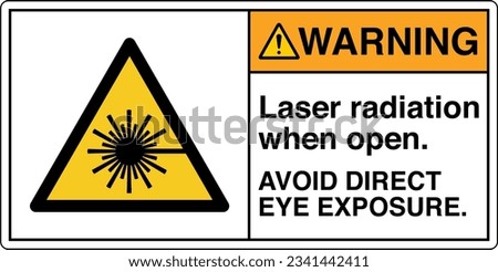 ANSI Z535 Safety Sign Marking Label Symbol Pictogram Standards Warning Laser Radiation When Open Avoid Direct Eye Exposure with text landscape white 2.