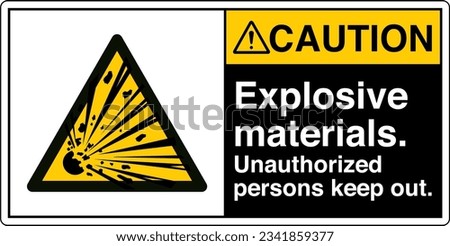 ANSI Z535 Safety Sign Marking Label Symbol Pictogram Standards Caution Explosive materials Unauthorized persons keep out with text landscape black 2.