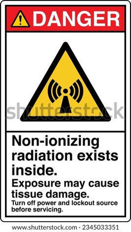 ANSI Z535 Safety Sign Marking Label Symbol Pictogram Standards Danger Non ionizing radiation exists inside Turn off power and lockout source before servicing with text portrait white.