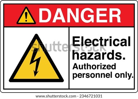 ANSI Z535 Safety Sign Marking Label Symbol Pictogram Standards Danger Electrical hazards Authorized personnel only with text landscape white.