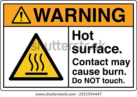 ANSI Z535 Safety Sign Marking Label Symbol Pictogram Standards Warning Hot surface contact may cause burn do not touch with text landscape white.
