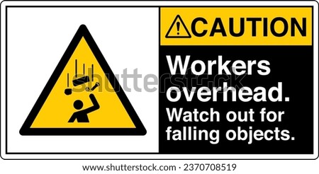 ANSI Z535 Safety Sign Marking Label Symbol Pictogram Standards Caution Workers overhead watch out for falling objects with text landscape black 02.